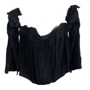 TopShop 4Si3nna Black Off the Shoulder Crop Top with Ruffles